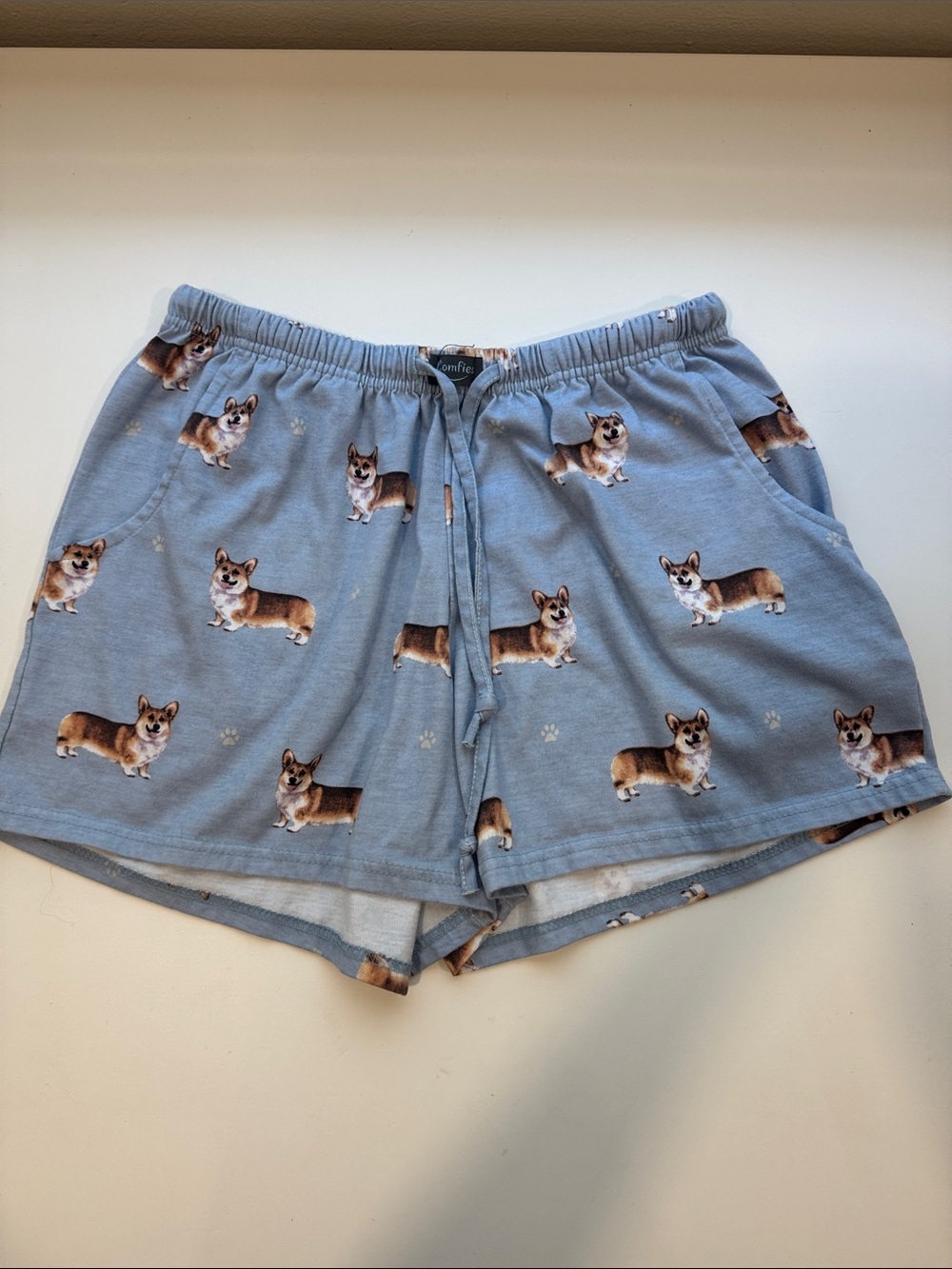Comfies Corgi Print Light Blue Drawstring Lounge Shorts